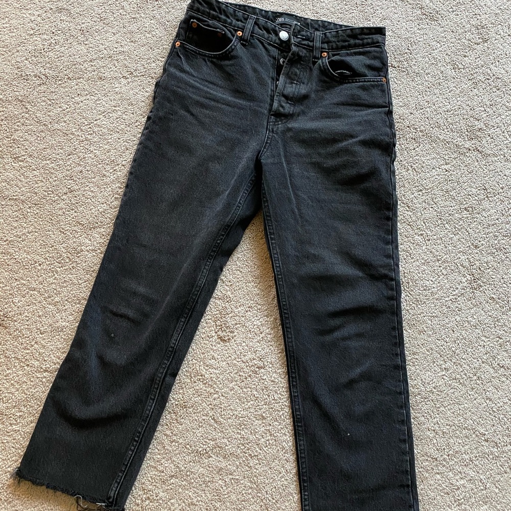 Zara washed black straight leg jeans